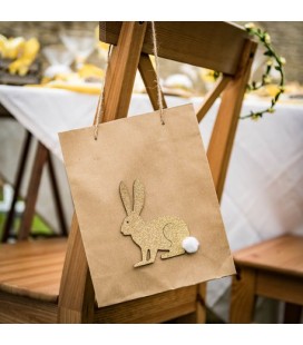 1 Bunny Kraft Bag with Gold Bunny and Pompom