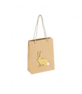 1 Bunny Kraft Bag with Gold Bunny and Pompom
