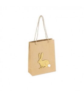 1 Bunny Kraft Bag with Gold Bunny and Pompom