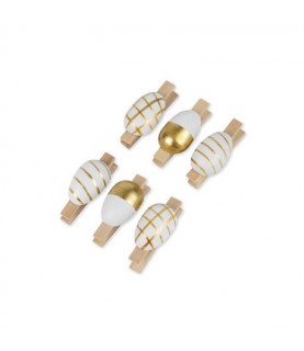 6 Gold & White Egg Clips