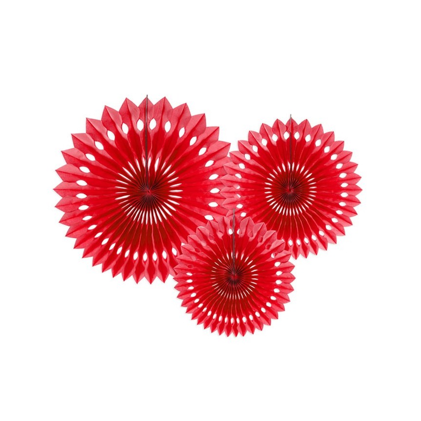 3 Red Paper Fans