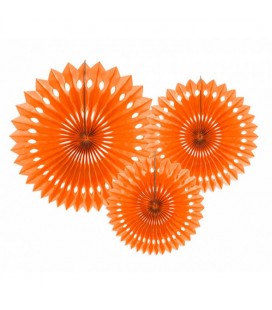 3 Orange Paper Fans