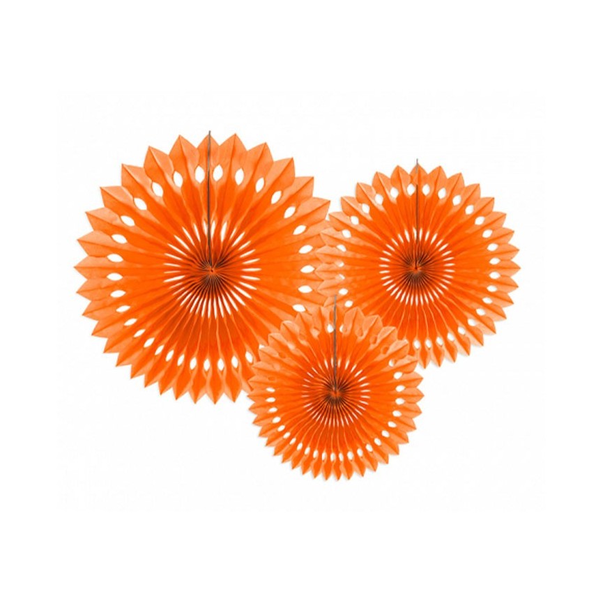 3 Orange Paper Fans