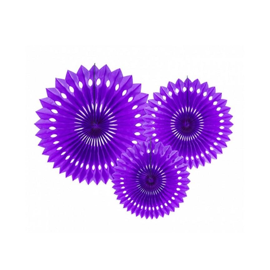 3 Purple Paper Fans