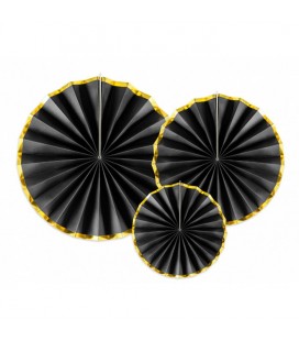 3 Black & Gold Paper Rosettes
