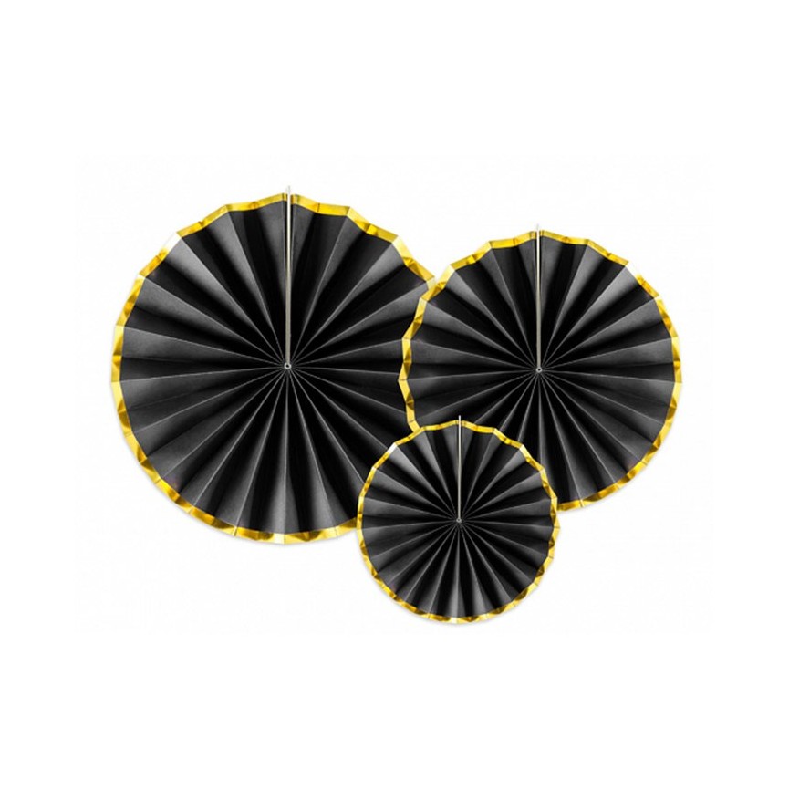 3 Black & Gold Paper Rosettes