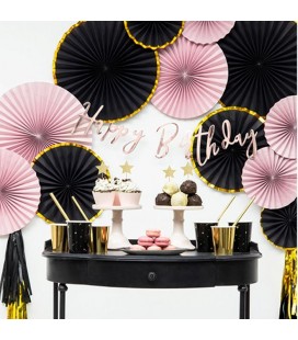 3 Black & Gold Paper Rosettes