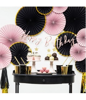 3 Black & Gold Paper Rosettes