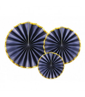 3 Blue & Gold Paper Rosettes