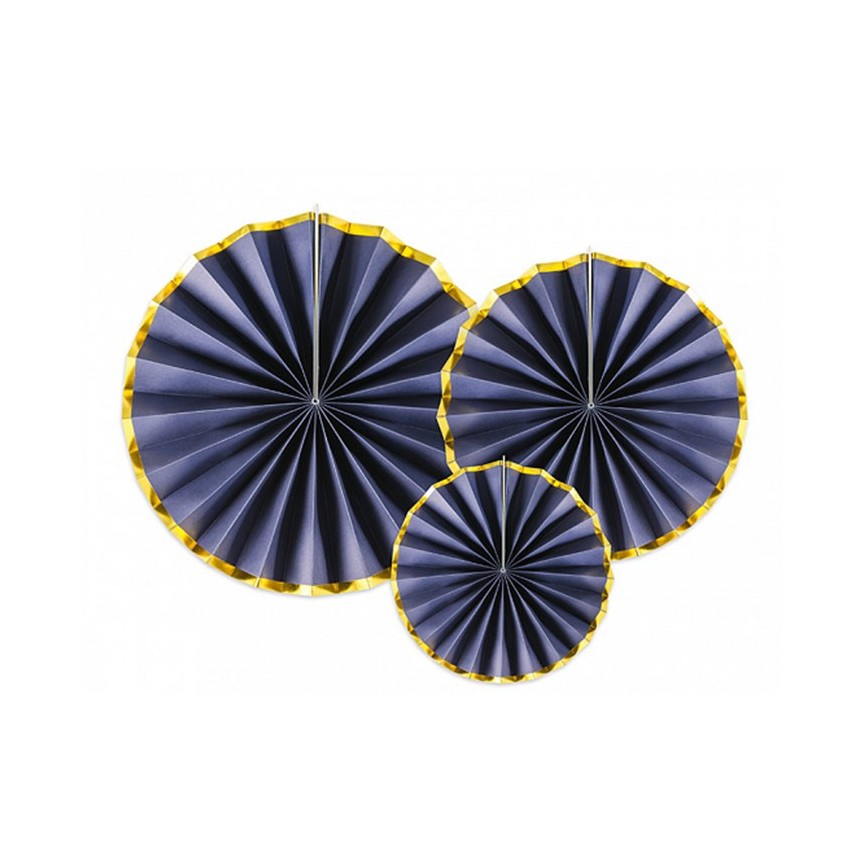 3 Blue & Gold Paper Rosettes