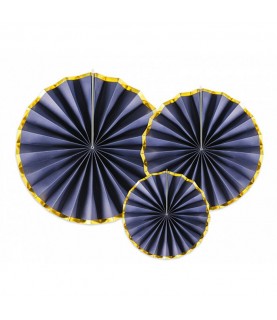 3 Blue & Gold Paper Rosettes