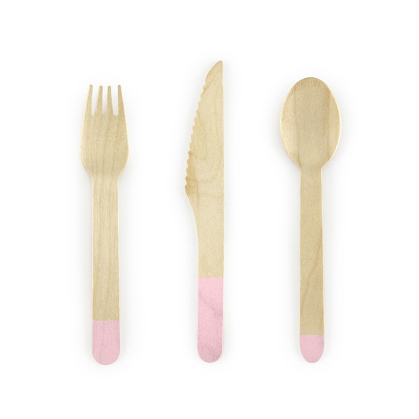 18 Wooden Cutlery Light Pink