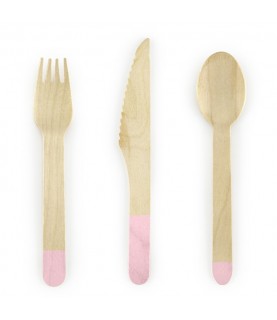 18 Wooden Cutlery Light Pink