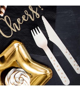 18 Wooden Cutlery Gold Stars