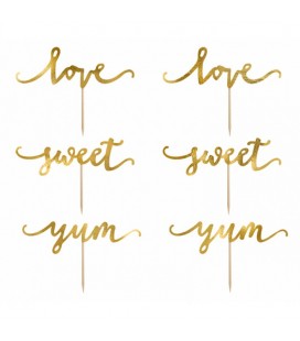 6 Cupcake Toppers Love Yum Sweet Or