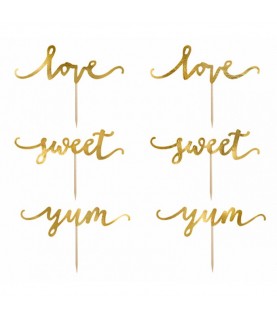 6 Cupcake Toppers Love Yum Sweet Or