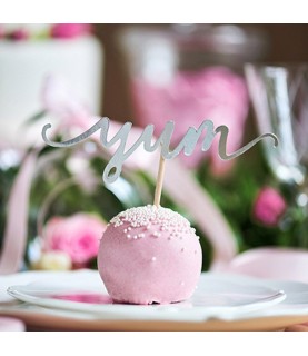 6 Cupcake Toppers Love Yum Sweet Argent