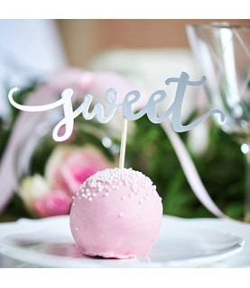 6 Cupcake Toppers Love Yum Sweet Silver