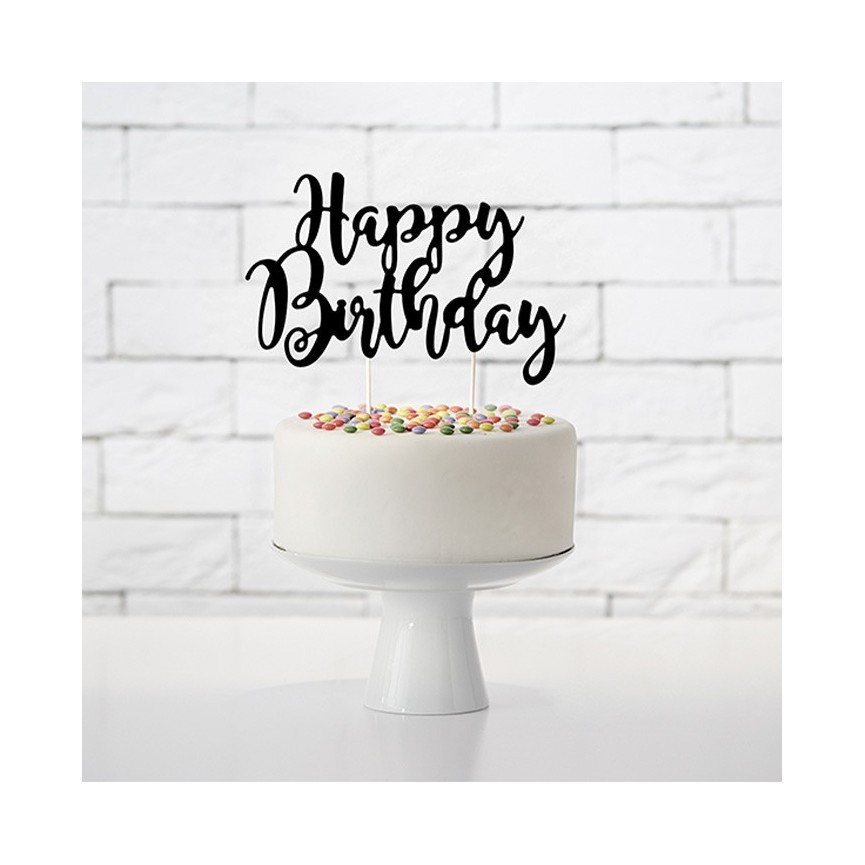 Black Happy Birthday Cake Topper