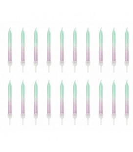 20 Bougies Ombré Paillettes Menthe-Violet