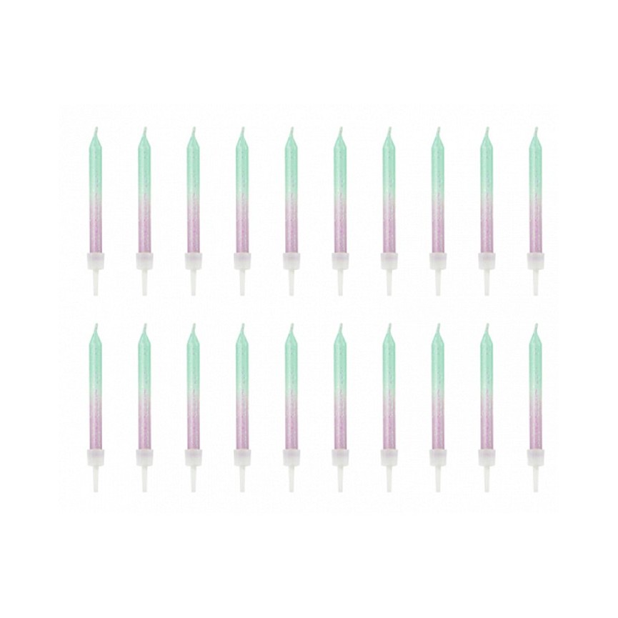 20 Bougies Ombré Paillettes Menthe-Violet
