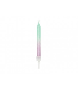 20 Bougies Ombré Paillettes Menthe-Violet