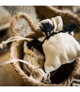 4 Linen Pouches - Black Pompom