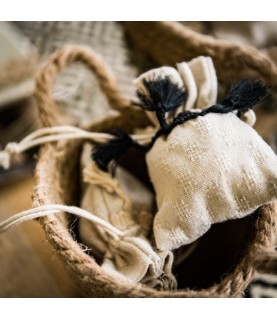 4 Linen Pouches - Black Pompom