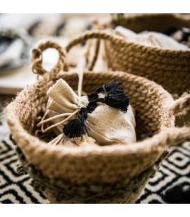 4 Linen Pouches - Black Pompom