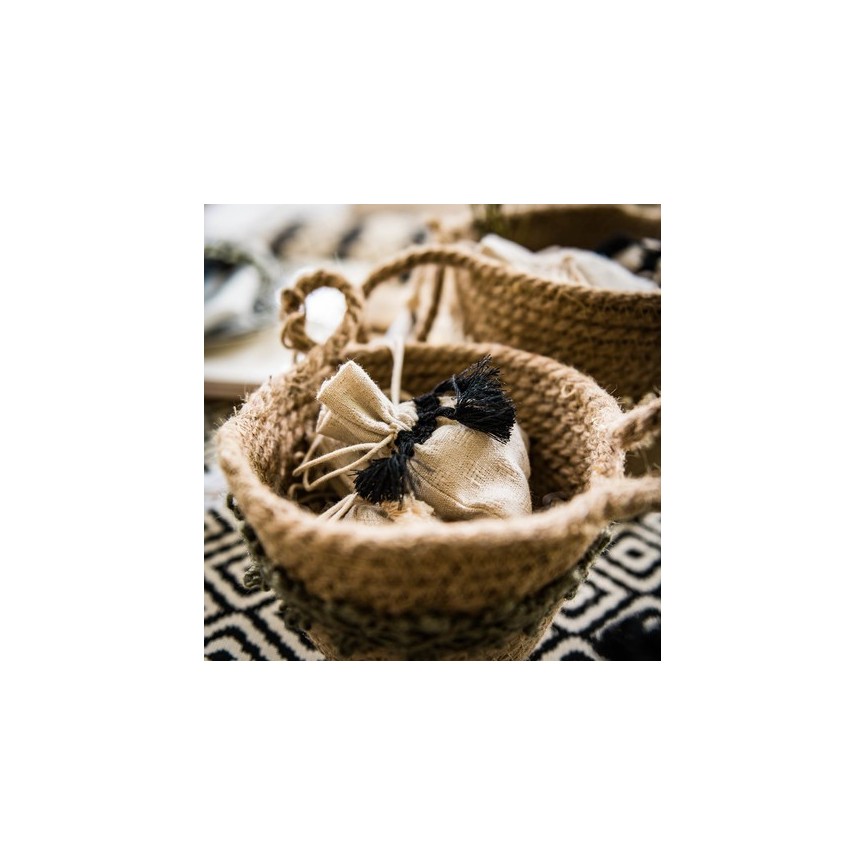 4 Linen Pouches - Black Pompom