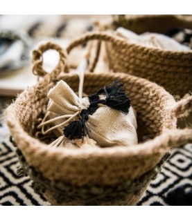 4 Linen Pouches - Black Pompom