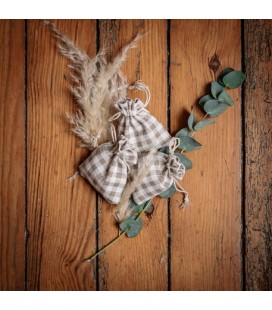 5 Linen Pouches - Beige Gingham