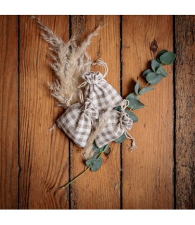 5 Linen Pouches - Beige Gingham