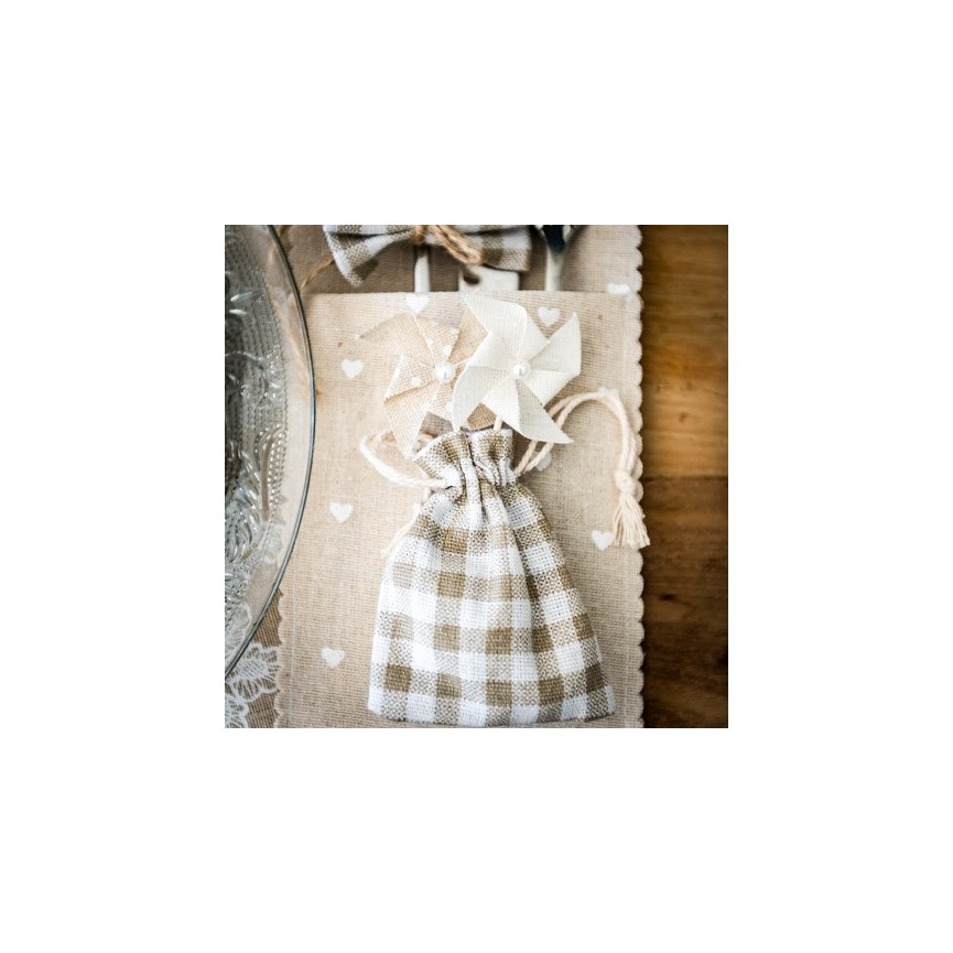 5 Linen Pouches - Beige Gingham