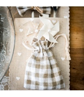 5 Linen Pouches - Beige Gingham