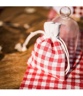 5 Linen Pouches - Red Gingham