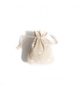 5 Linen Pouches - White Hearts