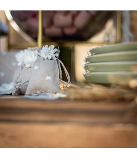 5 Pochons en Lin - Coeurs Blanc
