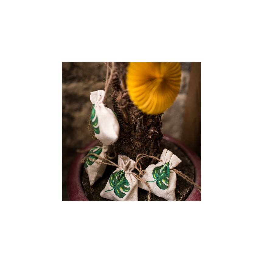5 Linen Pouches - Tropical Leaf