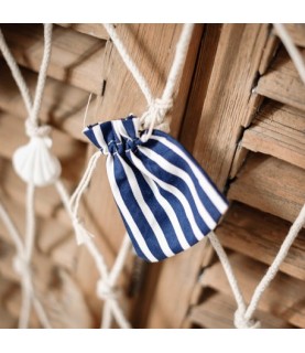 5 Cotton Pouches - Navy Striped