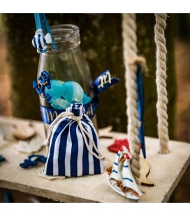 5 Cotton Pouches - Navy Striped