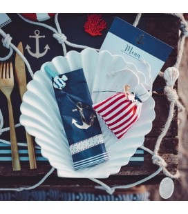 5 Cotton Pouches - Navy Striped