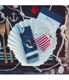 5 Cotton Pouches - Navy Striped