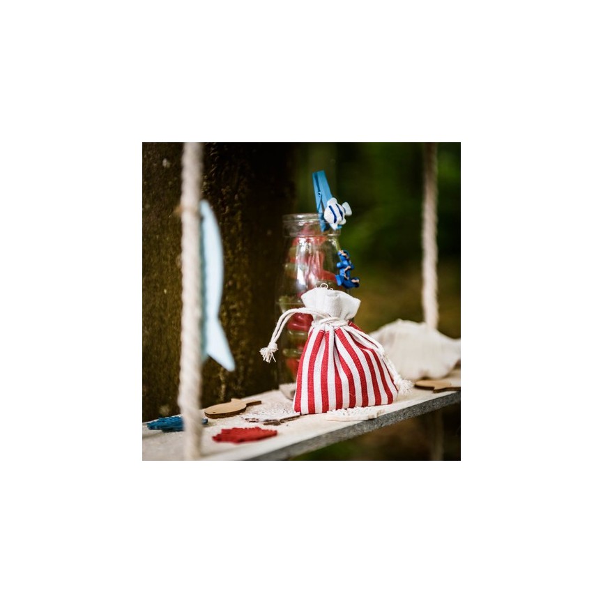 5 Cotton Pouches - Navy Striped