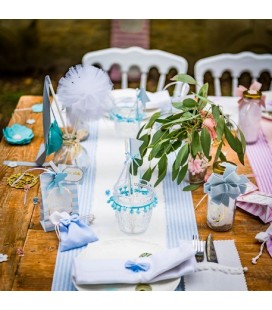 Pastel Blue Striped Linen Table Runner