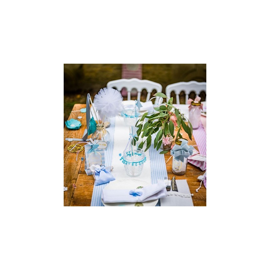 Pastel Blue Striped Linen Table Runner