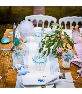 Pastel Blue Striped Linen Table Runner