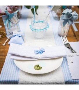 Pastel Blue Striped Linen Table Runner