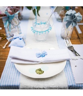 Pastel Blue Striped Linen Table Runner