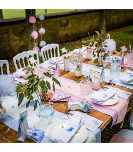 Pastel Pink Striped Linen Table Runner